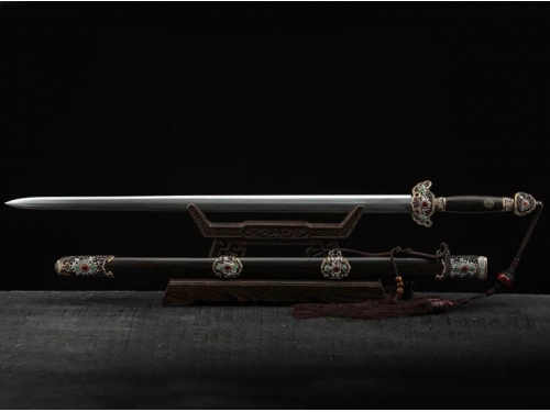 黑檀铜装镂空鎏金银羽毛纹吟春剑