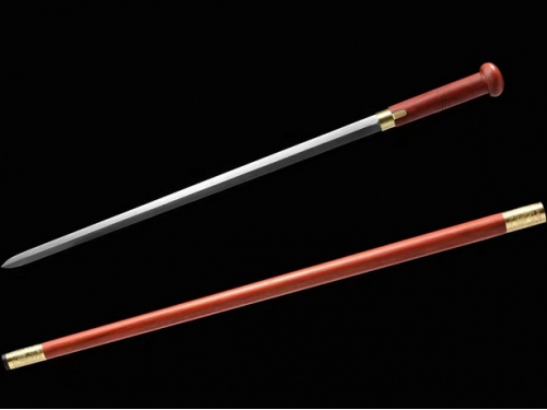 红木圆头包铜手杖剑