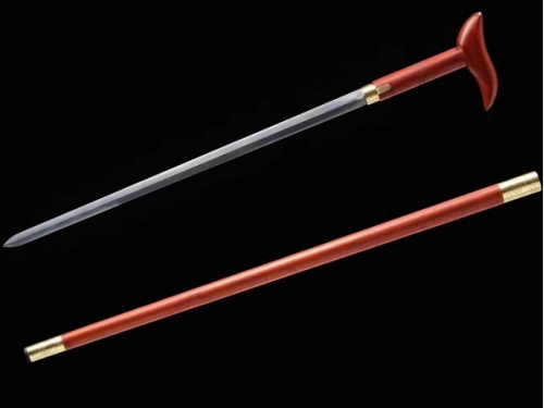 红木凤头包铜手杖剑